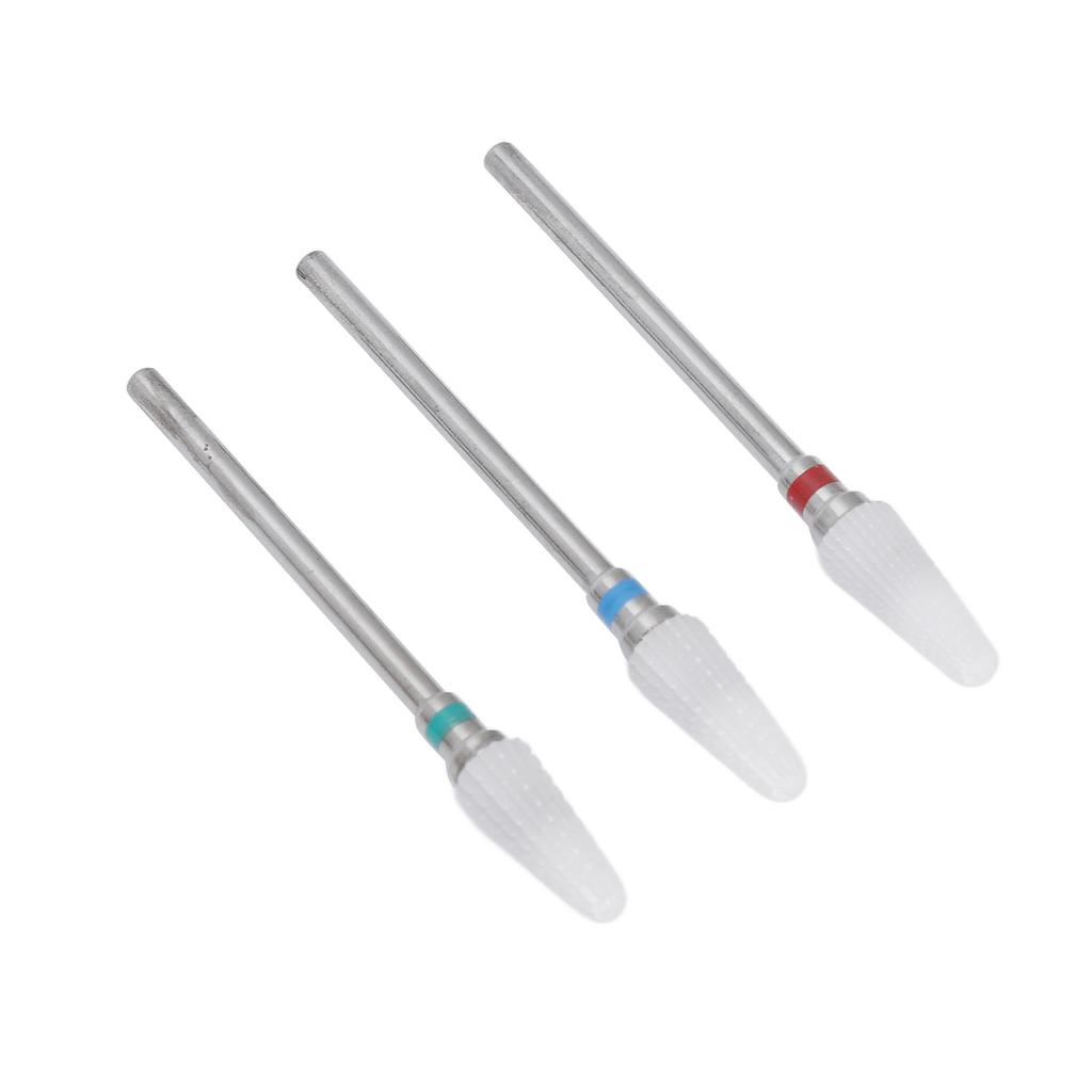 3pcs Ceramic Nail Drill Bit Set Gel Removal Nail Polishing Grinding Bit Accessory for Electric Nail Drill