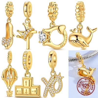 925 Silver Openable Whale Butterfly Sun Pendant CZ Zircon Charm for DIY Jewelry Golden Series