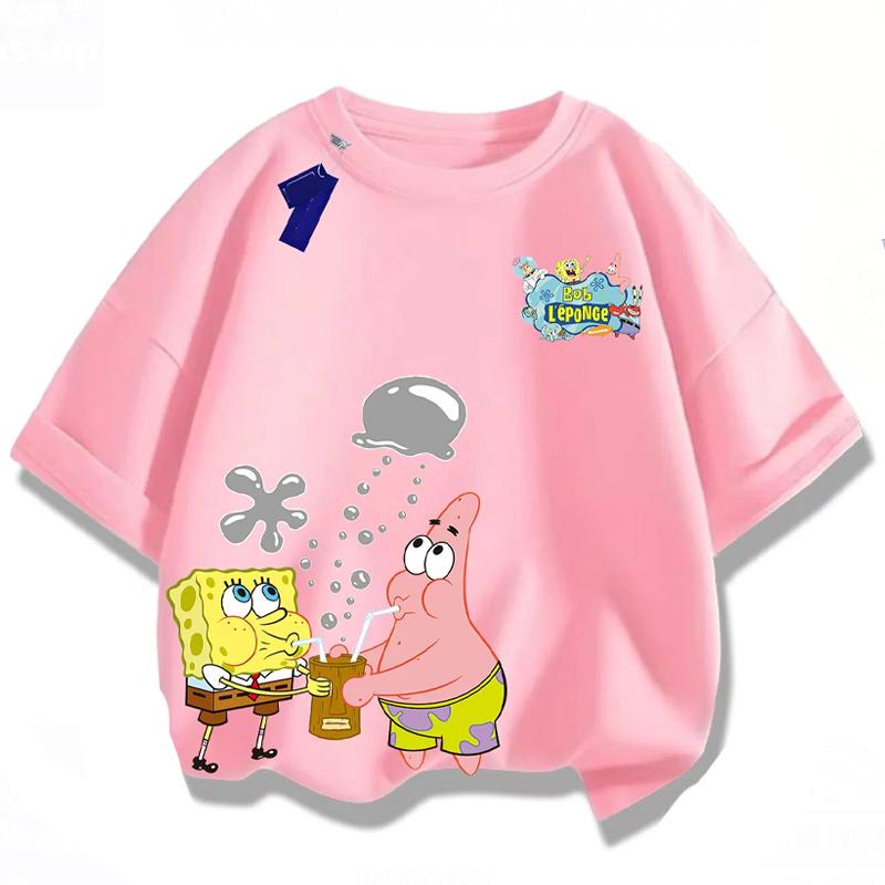 Summer 2026 Boys T-Shirt SpongeBob Girls Short Sleeve for Boys Girls Children Combinable with Everything Back To School