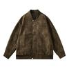 Maillard Brown Tie-Dye Gradient Leather Motorcycle Jacket for Men - 2025 Spring/Autumn American Style