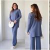 Autumn/Winter Semi-Turtleneck Solid Color Split Top and Pants Set