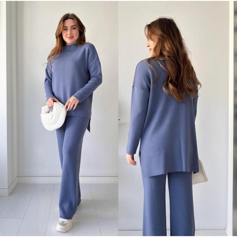 

Autumn/Winter Semi-Turtleneck Solid Color Split Top and Pants Set L