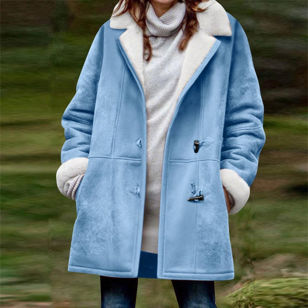 New Women's Solid Color Mid-length Loose Casual Fleece Thickened Warm Coat For Fall Winter, European & American Style Crossborder Outerwear