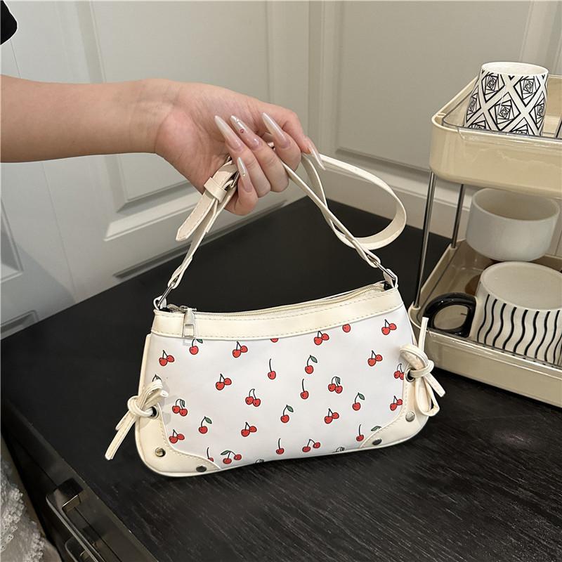Lightweight Cherry Printed Commuter Underarm Bag Women's Foreign Style Advanced Texture Trendy Temperament Versatile Popular Shoulder Bag