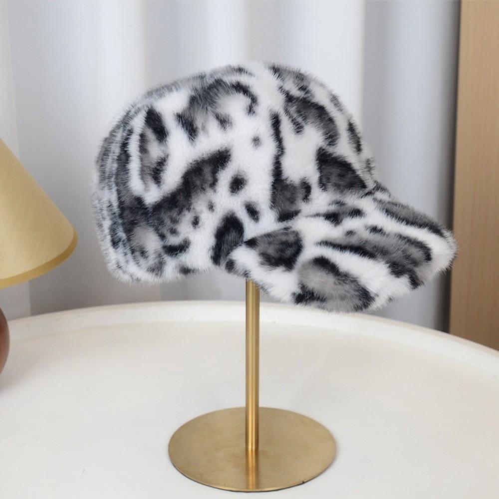 Thick Lining Faux Mink Cap Leopard Print Plush Hat New Baseball Cap Autumn Wear