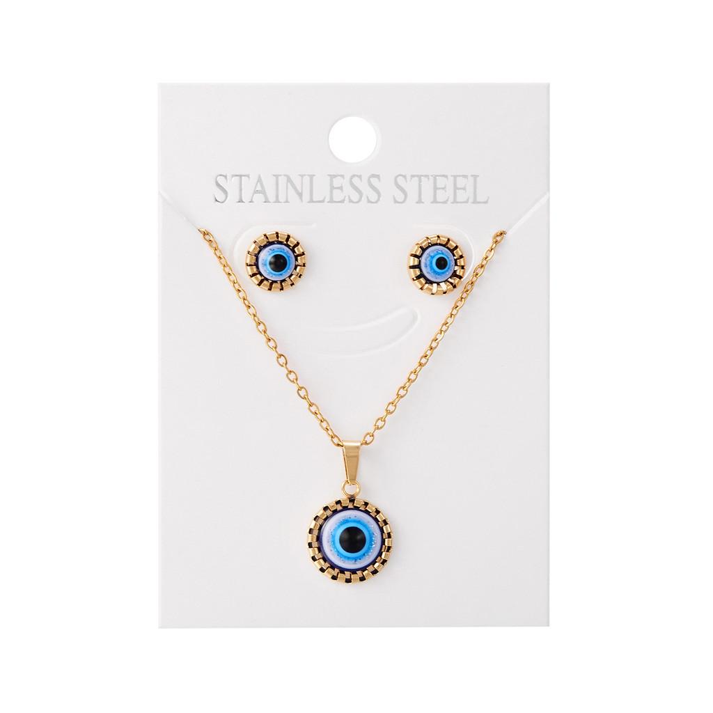

Turkish Evil Eye Jewelry Set With Geometric Alloy Pendant And Chain For Women