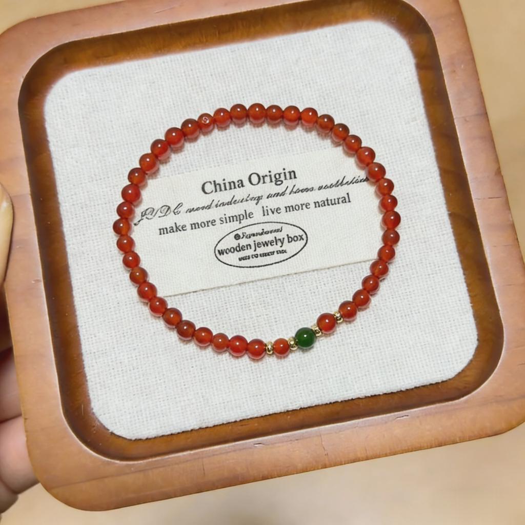 New Natural Red Agate Round Bead Bracelet, Green Agate New Jewelry for Women, Versatile, High-end, Stylish, Flattering Gift