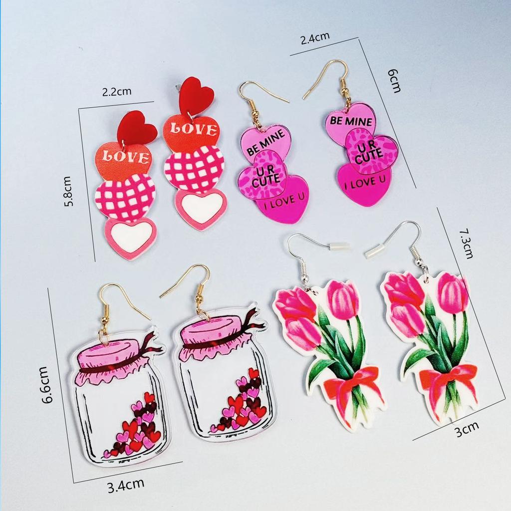 1 pair of flower tulip earrings earrings love stitching Valentine's Day earrings sweet cartoon