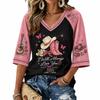 Women's V-Neck Raglan Sleeve Printed Lightweight Top for Spring and Summer