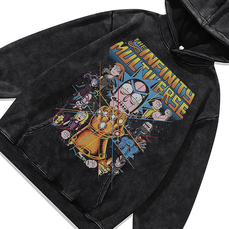Cartoon Digital Direct Injection Printing Hoodie Autumn And Winter Washed Old American Retro Hooded Sweater Men And Women