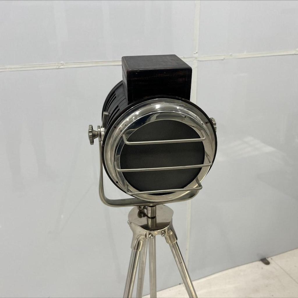 Nautical Nickel Finish and Black Wood Searchlight Chrome Tripod Home Décor Nautical Collectible Spotlight Floor Lamp