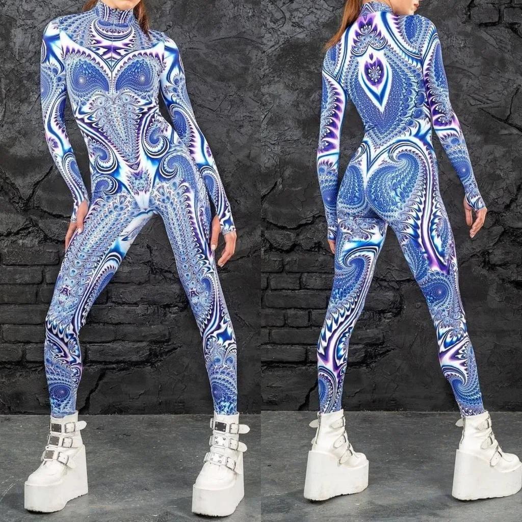 3D Digital Printing Stage Performance Costumes Adults Halloween Events Carnival Theme Party Cosplay Outfit Pretend Game Jumpsuit