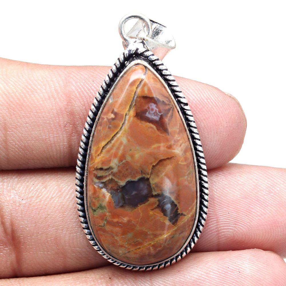 Pendant Rainforest Jasper Gemstone Handmade Silver Jewelry 2"