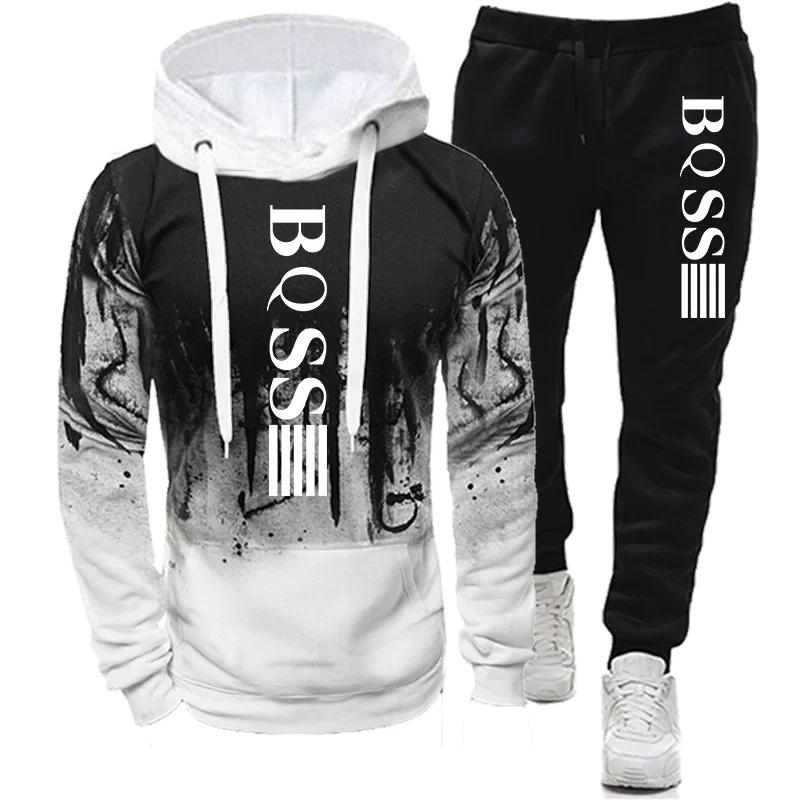 Men's Hoodies for Men Clothing Splash Ink Sweatshirt Suit Man Tracksuit Pant Sets New in Hoodies & Sweatshirts Sports Suits Set