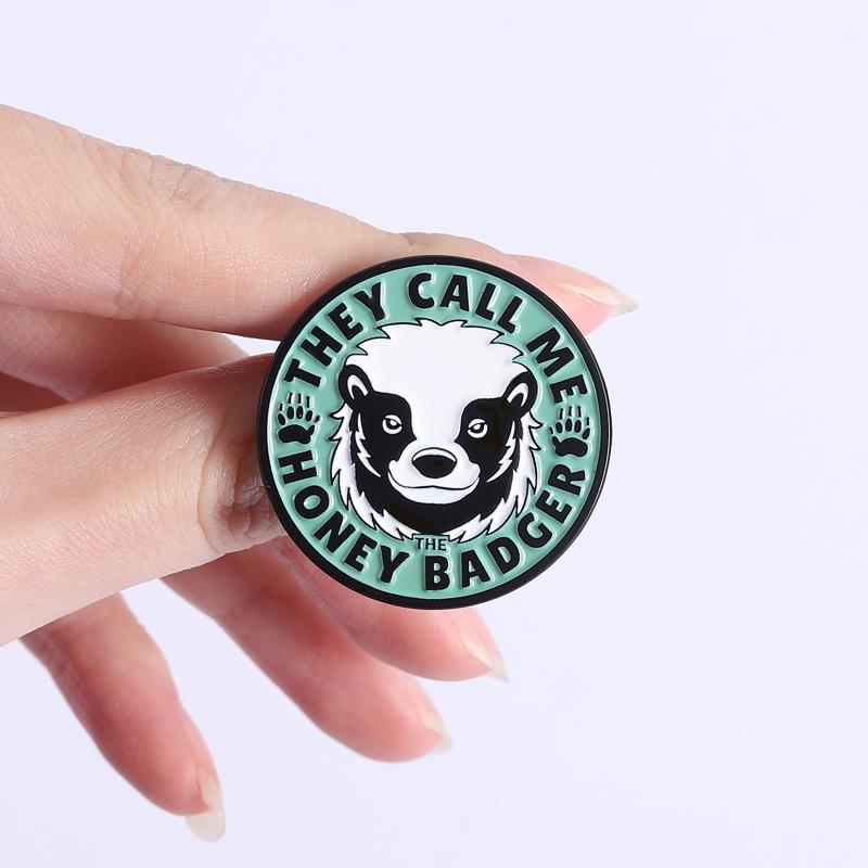 Honey Badger Don't Care Enamel Pins Fun Animal Memes Brooches Lapel Badges Cartoon Round Jewelry Gift for Friends