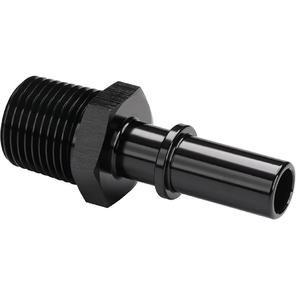 1/4 NPT Male to 3/8" SAE Quick Disconnect Male Push On EFI Fuel Fitting Adapter Straight Aluminum Black