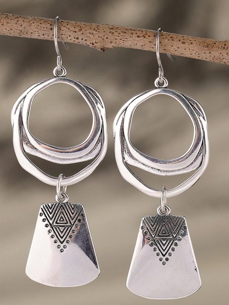 Vintage Geometric Pattern Pendant Earrings, Daily Party Jewelry Accessories