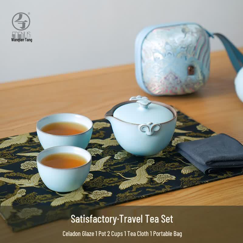 Wanquiantang Edenus Pinkish-Blue Portable Kung Fu Tea Set