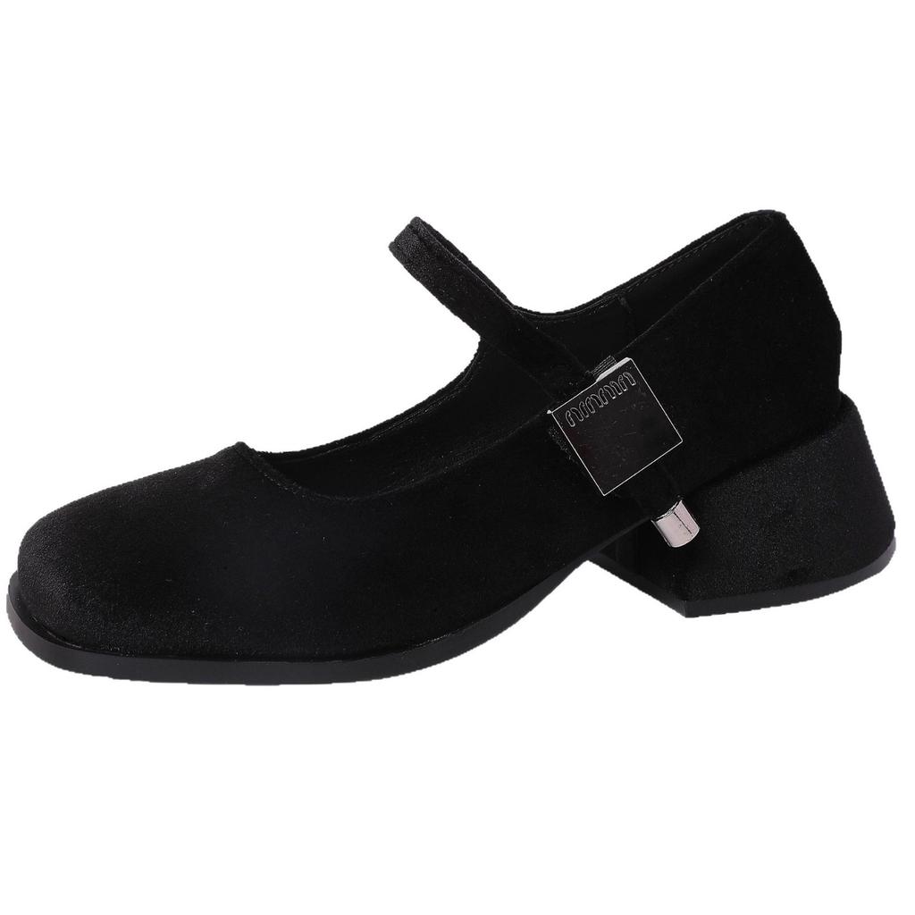 Fashion square head thick heel Mary Jane shoes new one-word buckle temperament high heels with skirt women's single shoes