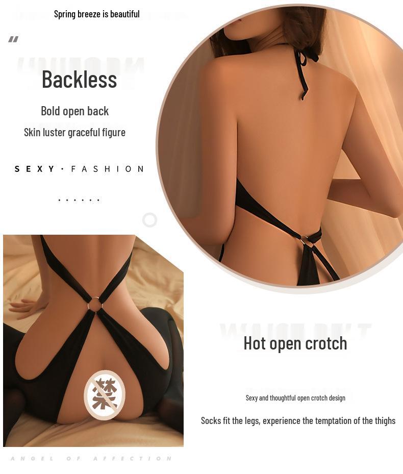 Sexy Halterneck Strappy Backless Open Crotch Bodysuit Lingerie Set 1635
