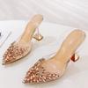 Fashion Luxury Rhinestone Transparent PVC Women Sandals Pointed Toe Thin Heel Designer Sandals Summer Fashion Sexy Banquet Dress Shoes