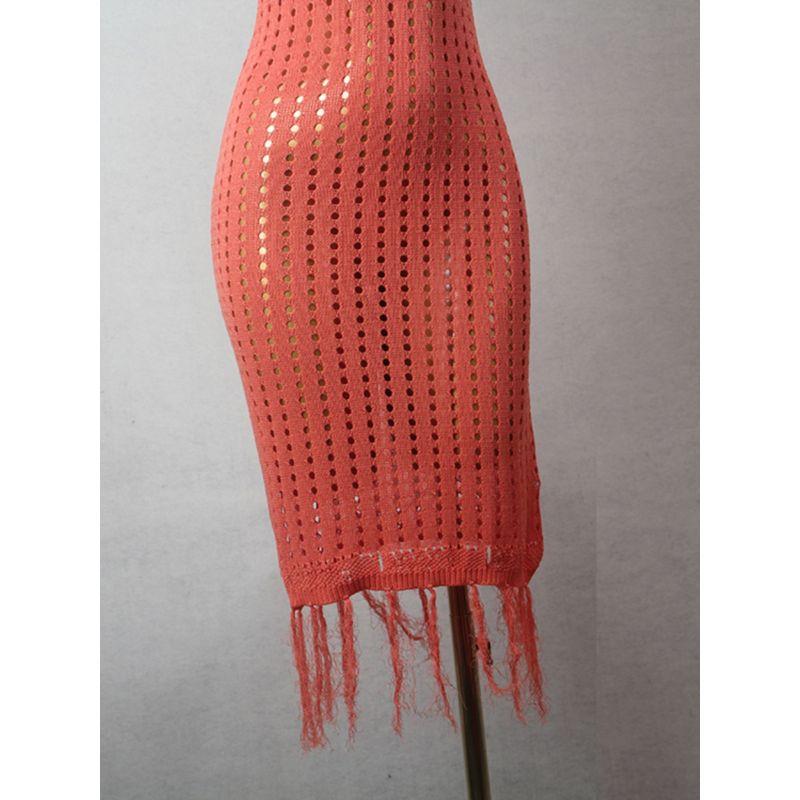 Sexy Cut Out Bandage Dress Suspender Skirt Foreign Trade Original Order Tassel V Neck Pure Color Sexy Vest Dress