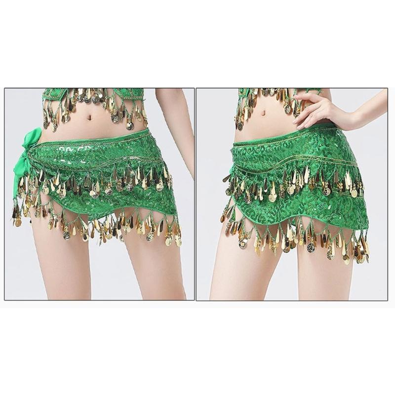 Women Belly Dance Belt Hip Scarf, Bellydance Hip Scarf Skirt Belly Dance Waist Chain with Gold Coins Belly Dance Cloth