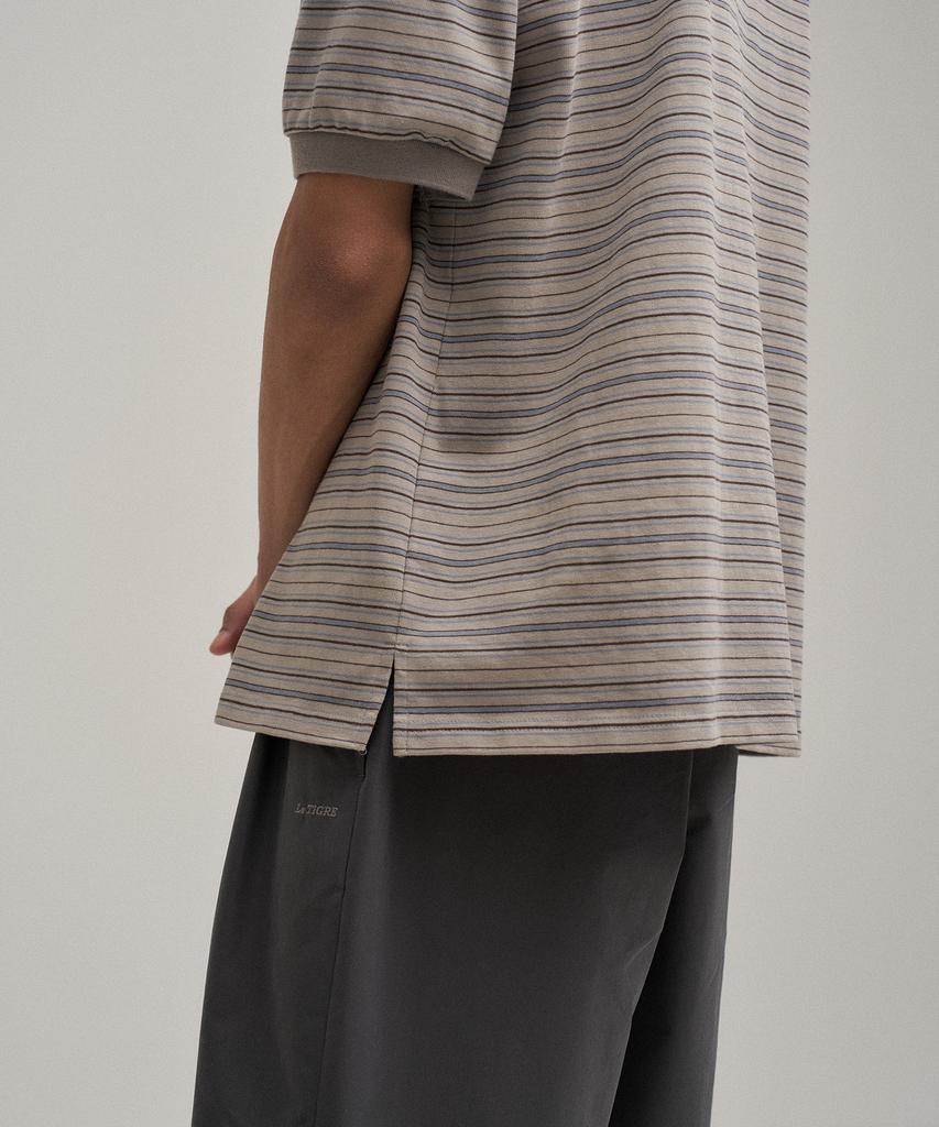 LE TIGRE Multi-Stripe Polo T-Shirt (Pale Khaki)