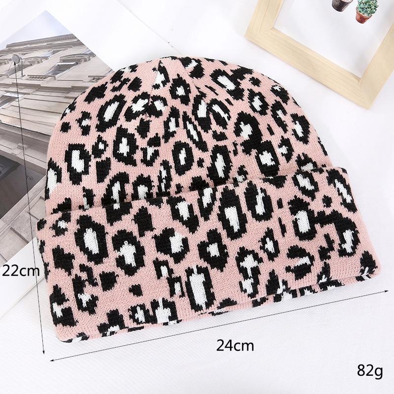 New Unisex Leopard Jacquard Beanies Trendy Autumn Winter Thicken Warm Hat Hip Hop Vintage Knit Hats for Women Men
