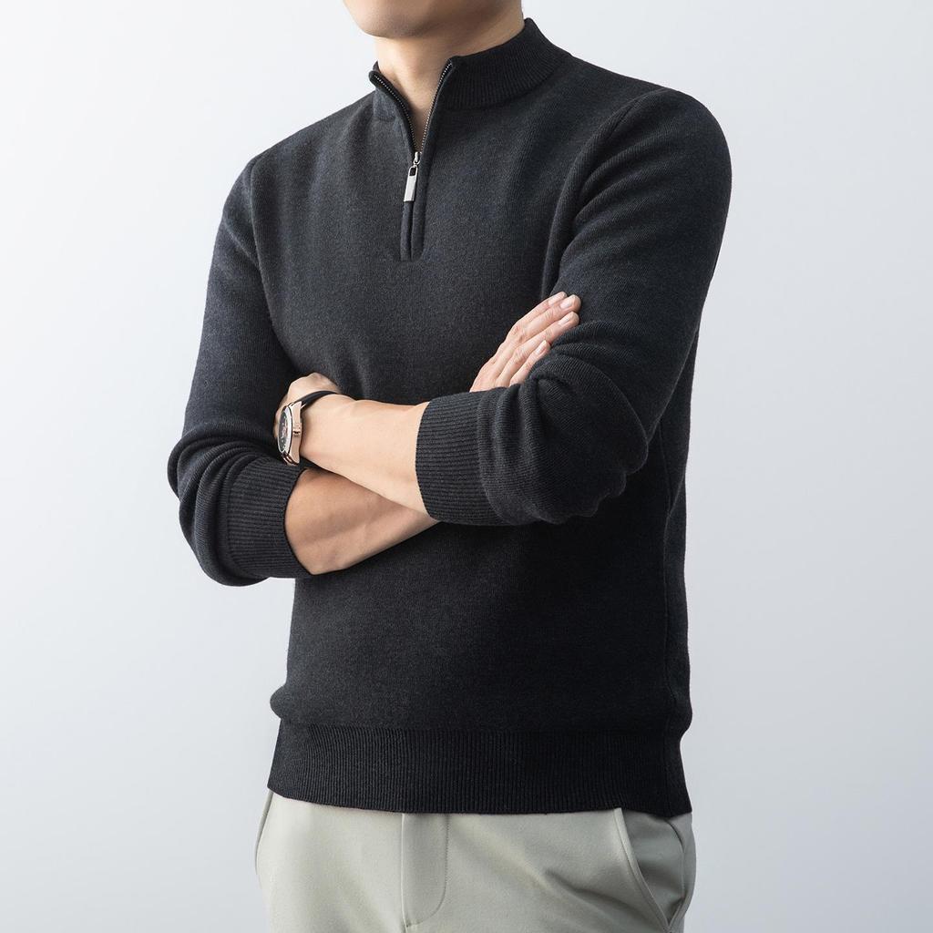 Men's Autumn-Winter Zipper Velvet Knit Pullover Sweater