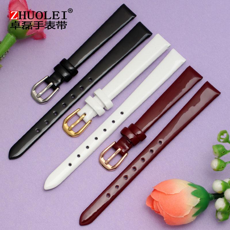 Children Watch Band 6mm 8mm 10mm Genuine Leather Straps with Stainless Steel Buckle for Fashion Women Bracelet +2 Pcs Pins
