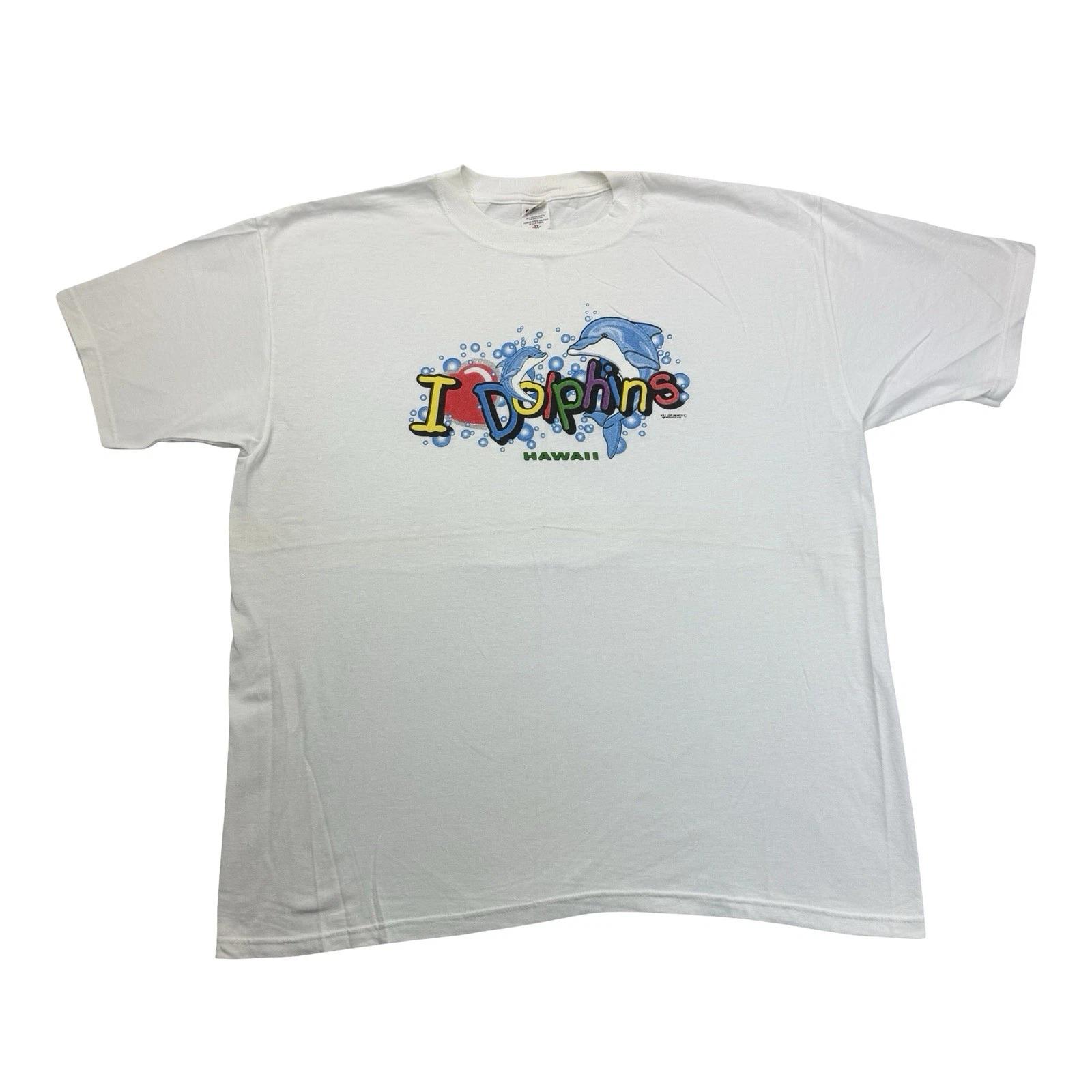 

Vintage Hawaii Shirt Womens 2X White I Heart Dolphins Short Sleeve Crew Neck 2XL