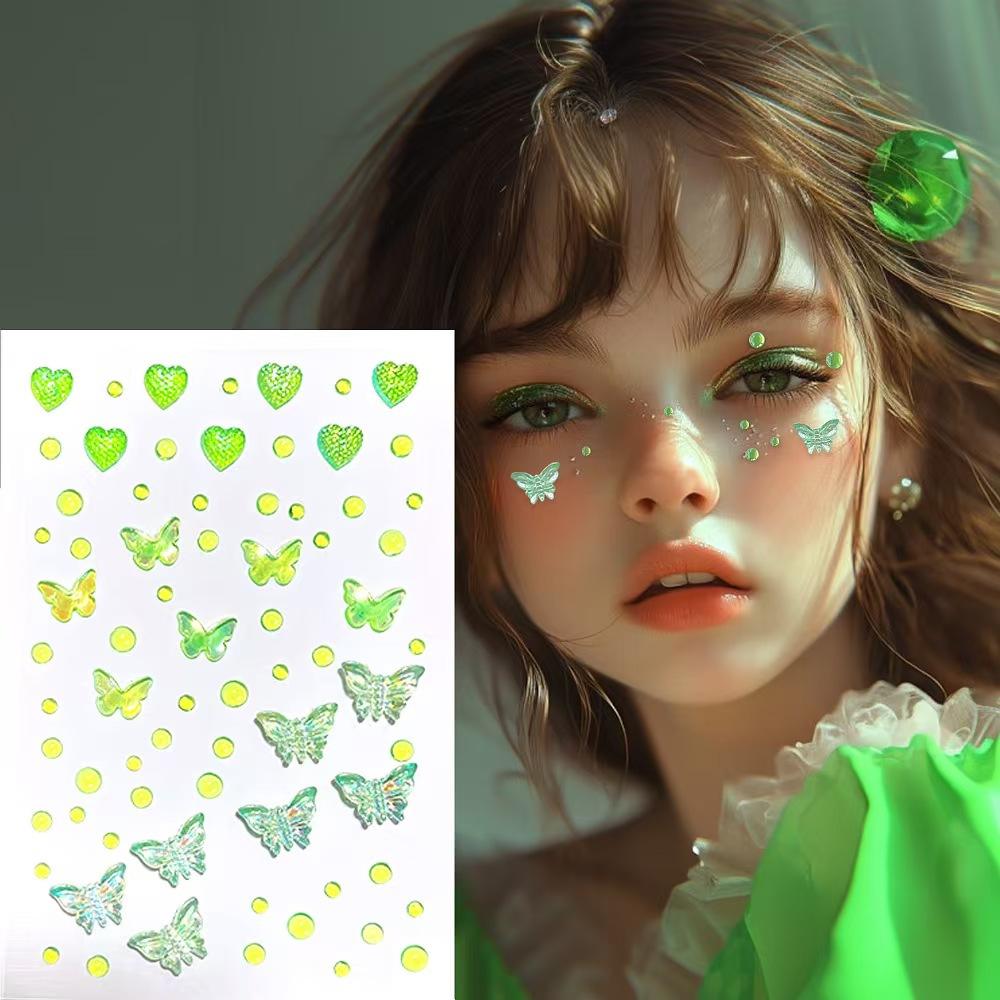 Multi-Color Rhinestones Glittery Stickers Love Butterflies Makeup DIY Eyes Face Jewels Stickers Suitable for Dance Performances Parties Stage Cosplay
