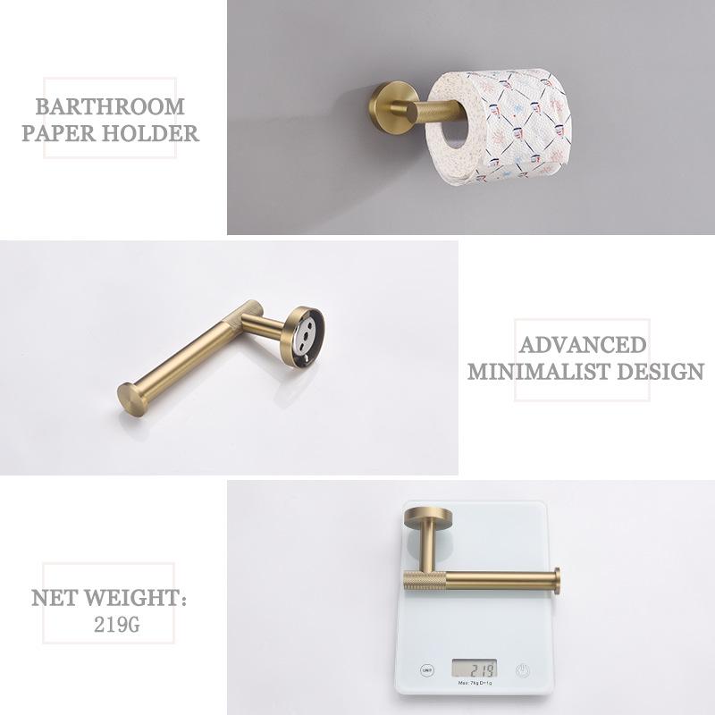 European Luxury Brass Bathroom Set: Knurled Towel Bar, Tissue Holder, Coat Hook, Toilet Brush, Soap Dispenser, Towel Ring.