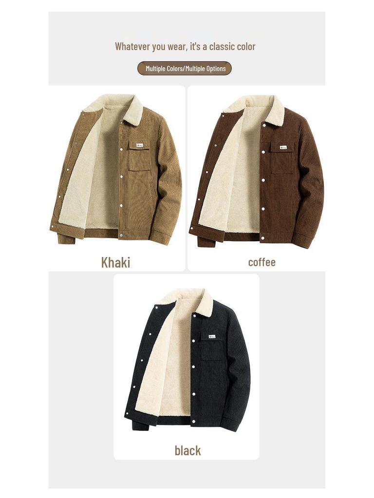 Cross-Border E-Commerce Corduroy Jacket, M-8XL Plus Size, Windproof, Work-Ready, Lapel Style, Thickened Velvet for Fat People
