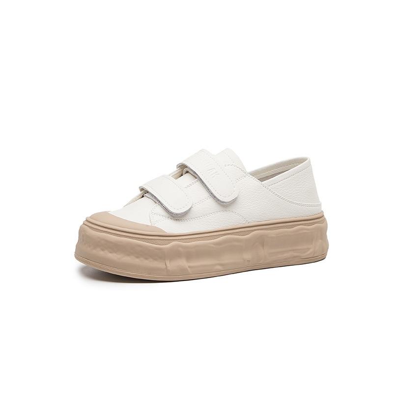 Velcro Dissolving Shoes Women's Spring and Summer Thin Thick-soled Heightening Color Matching White Shoes Genuine Leather Student Casual Board Shoes