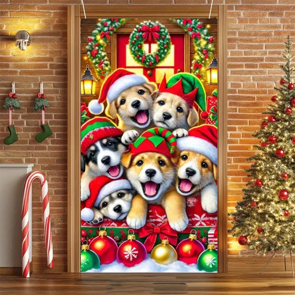 Cartoon Pet New Year Christmas Party Decorations Cat Dog Theme Door Covers Background Supplies Xmas Tree Photography Backdrop