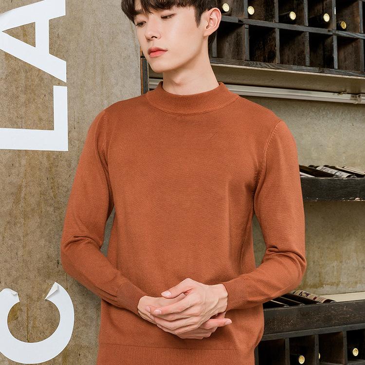 Semi-turtleneck Sweater Men's Soft Fit Knit Sweater Solid Color Casual Warm Long-sleeved Versatile Wool Bottoming Shirt Tide
