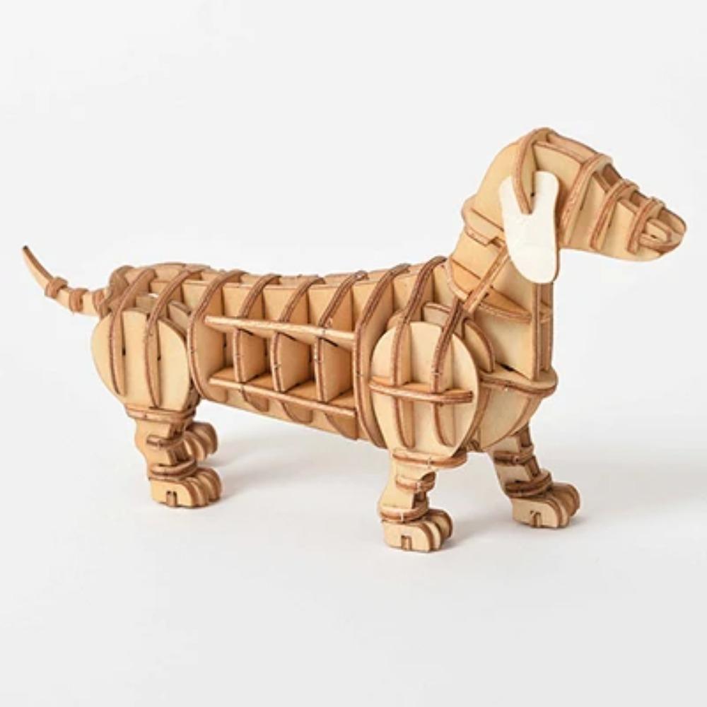 DIY 3D Wooden Puzzle Model Animal Montessori Toys for Children Crafts Dachshund Skeleton Assembly Gift Set for Kids Adults Teens