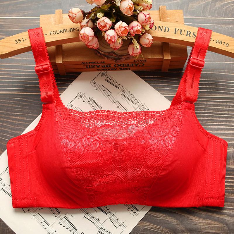 

мода Маленькая грудь трубка топ кружевной бюстгальтер сборка анти-легкий очень толстое нижнее белье удобный бюстгальтер 70B красный