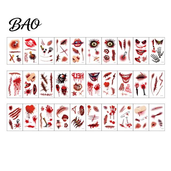 Realistic Scar Wound Decals 30Pcs Halloween Tattoo Stickers, Fake for Long Lasting Wounds Face Body, Waterproof Party Makeup, Easy Apply Remove