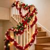 2M Christmas Snowflake Plush Ribbon with LED Light White/Red Snowflake Plush Tinsel Ribbon Long Strip Plastic