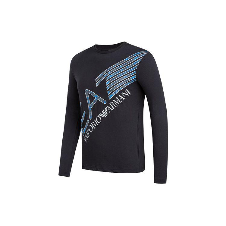 Emporio Armani EA7 Slanted Logo Long Sleeve T-Shirt Men tops Black 6HPT37-PJ7CZ-1200