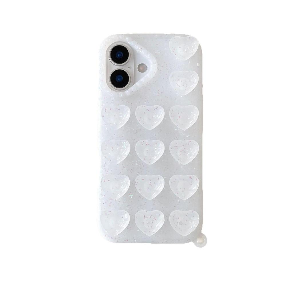 Heart-Shaped Glitter Phone Case with Suction Cup for Apple 17 PROMAX, Trendy 16ins Style 14PRO, Creative 15 Semi-Transparent