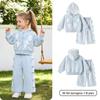 Girls' Hooded Sweatshirt & Pants Set with Bowknot & Lace Trim