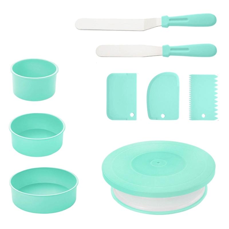 

Набір для прикрашання торта з 9 предметів, DIY, для випікання, обертовий стенд, нековзна кондитерська таблиця, кругла силіконова форма для торта для кухонного випікання зелений