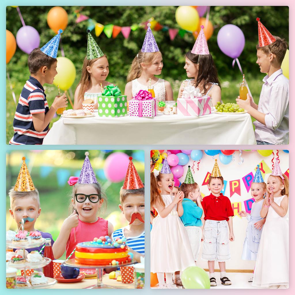 Pastel Birthday Party Hats For Kids Glitter Powder Rainbow Cone Kids Hats Pastel Rainbow Themed Paper Ha-Ts