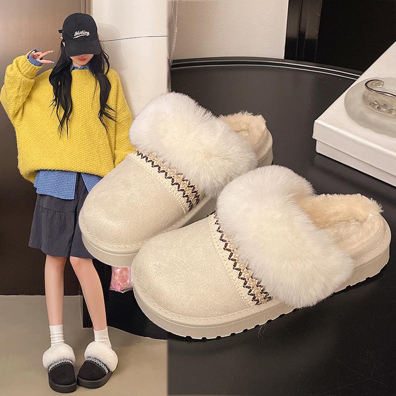 Women's Cotton Slippers 2026 Winter New Slip on Casual Outdoor Non Slip Warm Shoes Thicken Plush Comfortable Indoor Home Shoes