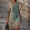 Ethnic Style Floral Print Vneck Dress With Loose Fit For Spring Summer Fashion