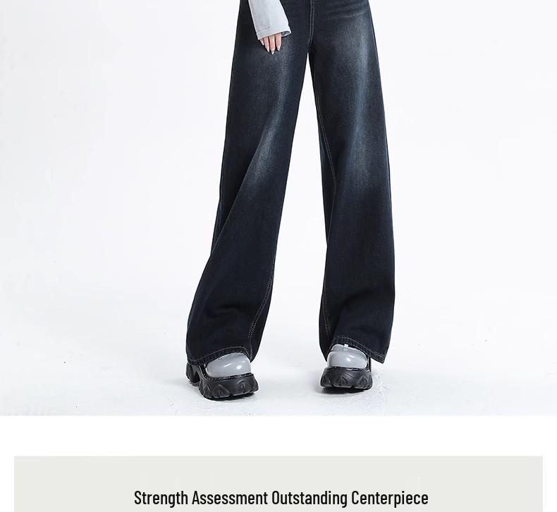 Dark Blue High-Waisted Wide-Leg Jeans for Women - Autumn/Winter 2025 Retro Casual Straight Floor-Length Pants